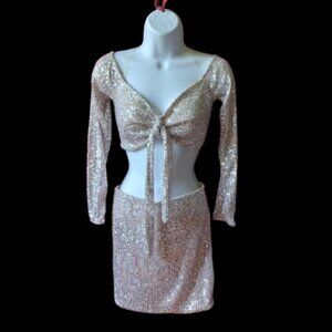 Rose Gold Sequined Skirt Set Size S NEW NWT